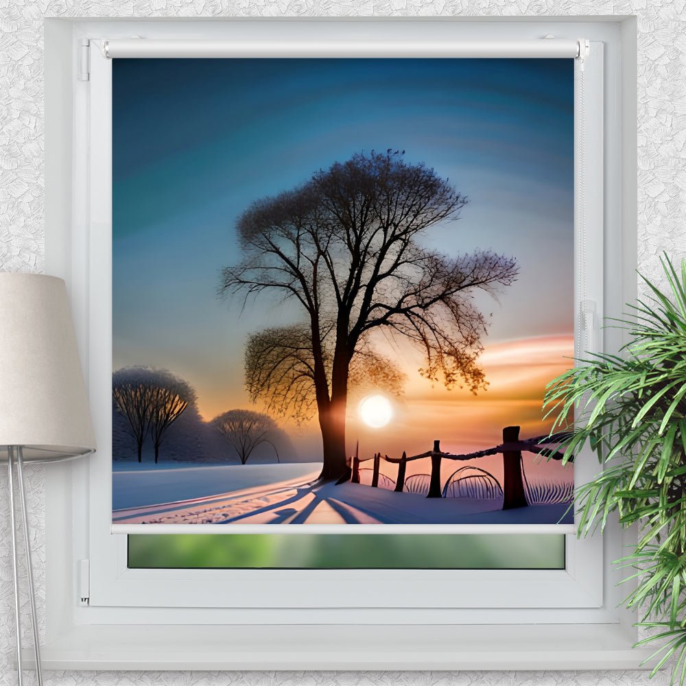 Rollo Motiv "Baum Winter Schnee" - ohne bohren - Klemmrollo bis 150 cm Breite - Klemmfix mit Fotodruck - blickdicht - La-Melle