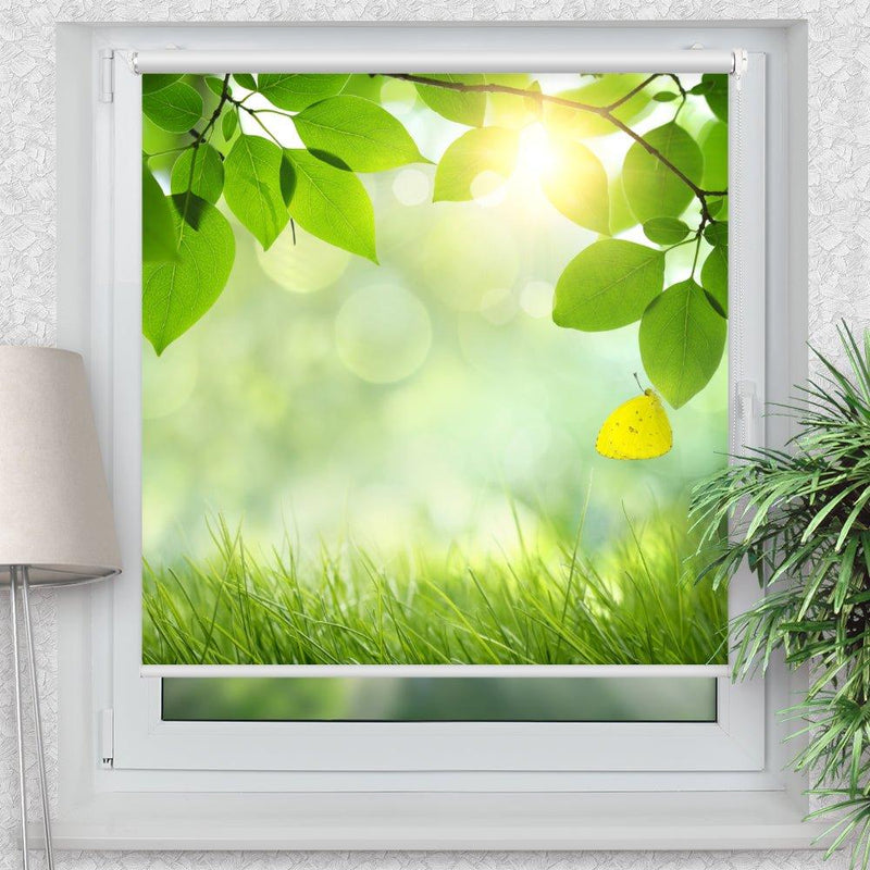 Rollo Motiv "Schmetterling Blätter" - ohne bohren - Klemmrollo bis 150 cm Breite - Klemmfix mit Fotodruck - blickdicht - La-Melle