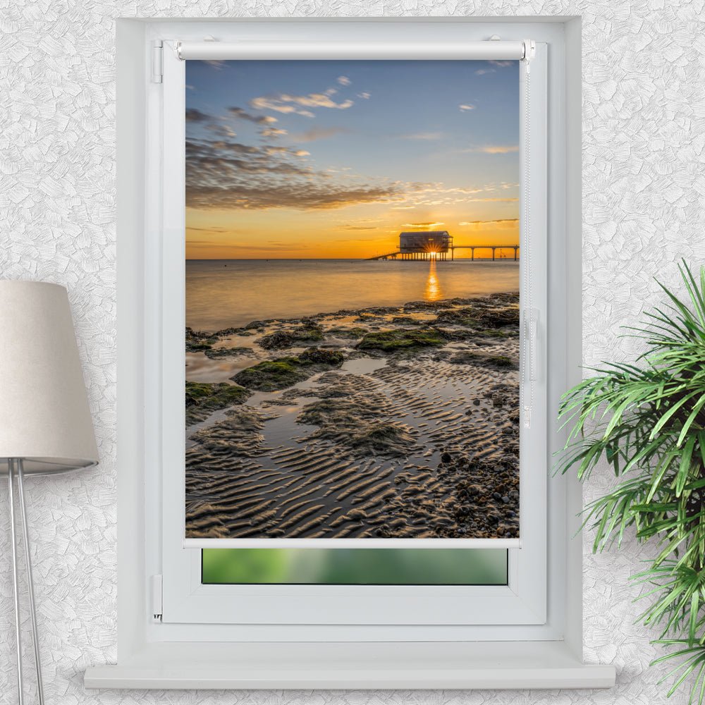 Rollo Motiv "Küste Meer Sonnenaufgang" - ohne bohren - Klemmrollo bis 150 cm Breite - Klemmfix mit Fotodruck - blickdicht - La-Melle