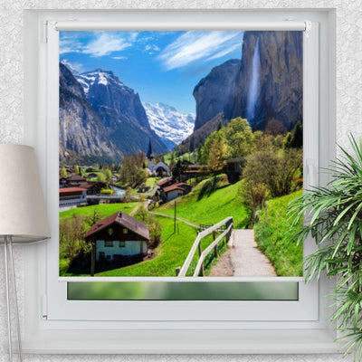 Rollo Motiv Schweiz Wasserfall - ohne bohren - Klemmrollo bis 150 cm Breite - Klemmfix mit Fotodruck - blickdicht - La-Melle