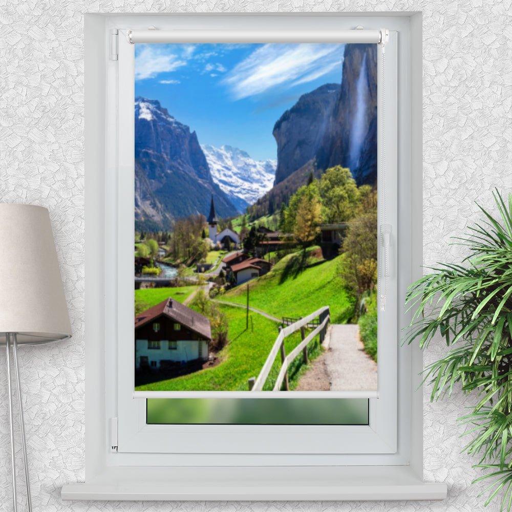 Rollo Motiv "Schweiz Wasserfall" - ohne bohren - Klemmrollo bis 150 cm Breite - Klemmfix mit Fotodruck - blickdicht - La-Melle