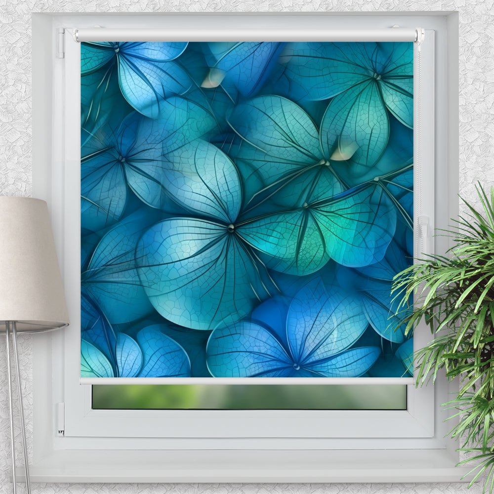 Rollo Motiv "Blüten blau" - ohne bohren - Klemmrollo bis 150 cm Breite - Klemmfix mit Fotodruck - blickdicht - La-Melle