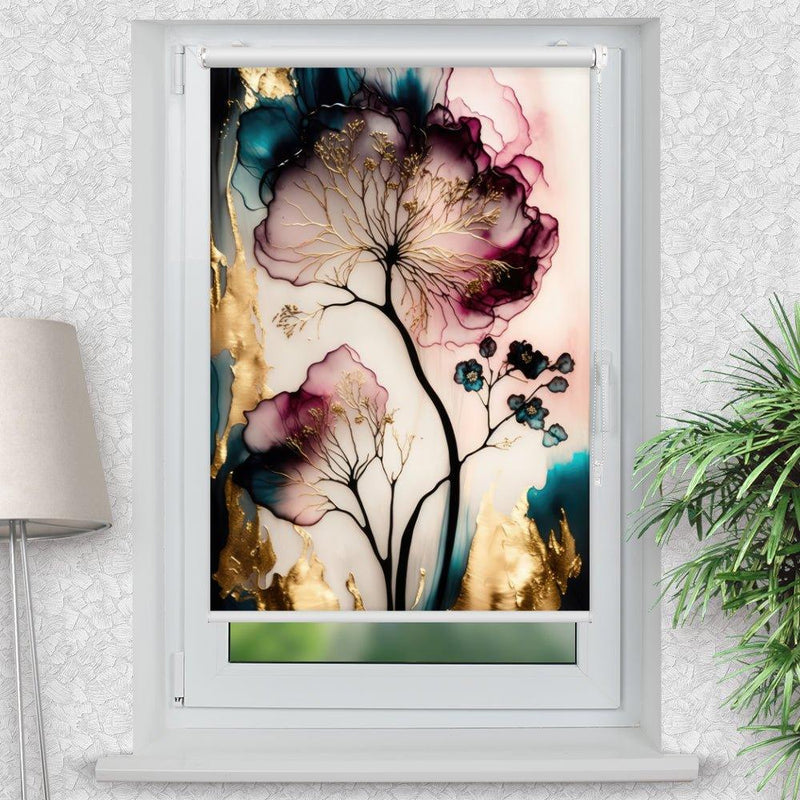 Rollo Motiv "Blume abstrakt" - ohne bohren - Klemmrollo bis 150 cm Breite - Klemmfix mit Fotodruck - blickdicht - La-Melle