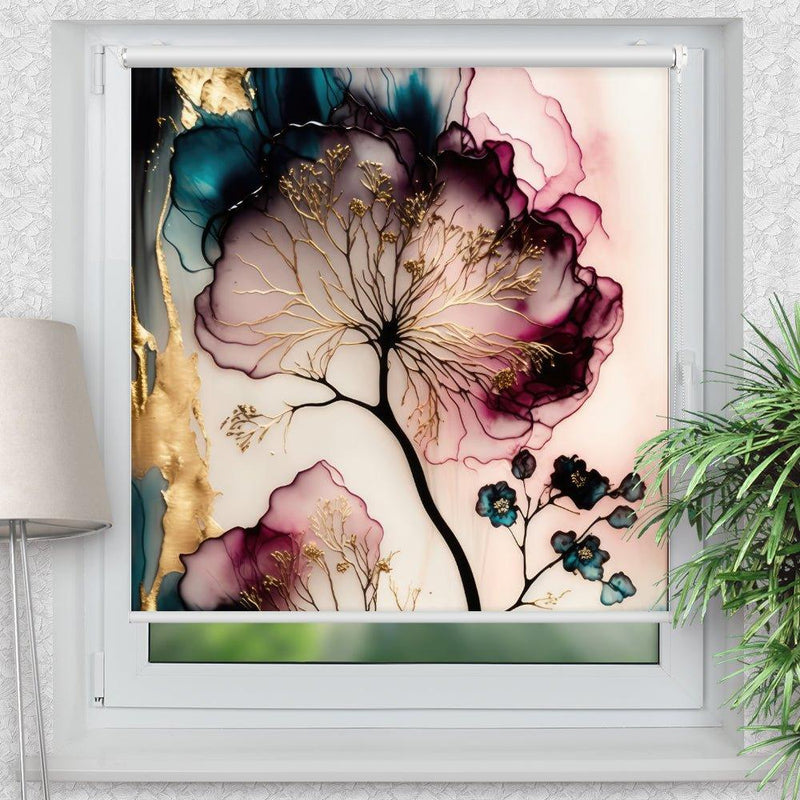 Rollo Motiv "Blume abstrakt" - ohne bohren - Klemmrollo bis 150 cm Breite - Klemmfix mit Fotodruck - blickdicht - La-Melle
