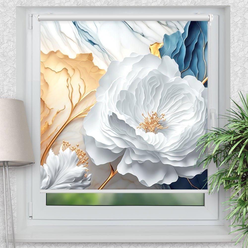 Rollo Motiv "Blume marmor weiss" - ohne bohren - Klemmrollo bis 150 cm Breite - Klemmfix mit Fotodruck - blickdicht - La-Melle