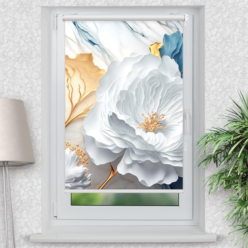 Rollo Motiv "Blume marmor weiss" - ohne bohren - Klemmrollo bis 150 cm Breite - Klemmfix mit Fotodruck - blickdicht - La-Melle