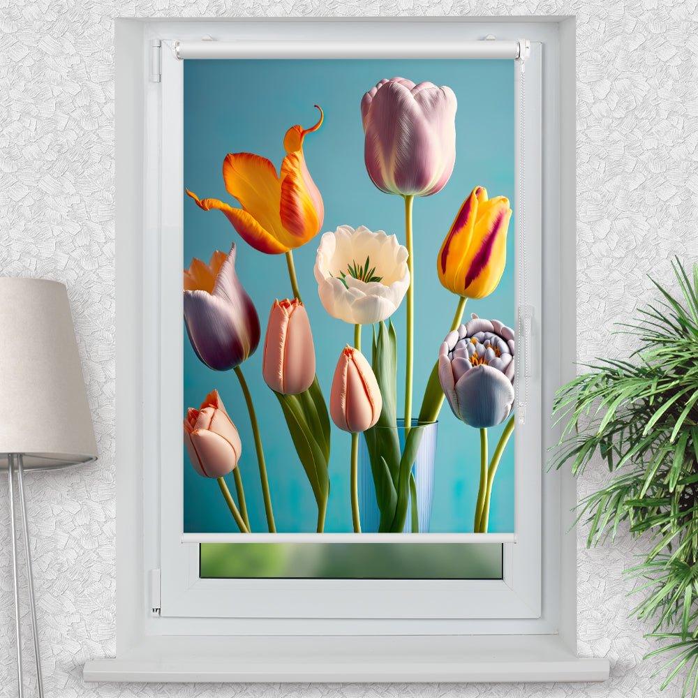 Rollo Motiv "Blume pop art" - ohne bohren - Klemmrollo bis 150 cm Breite - Klemmfix mit Fotodruck - blickdicht - La-Melle