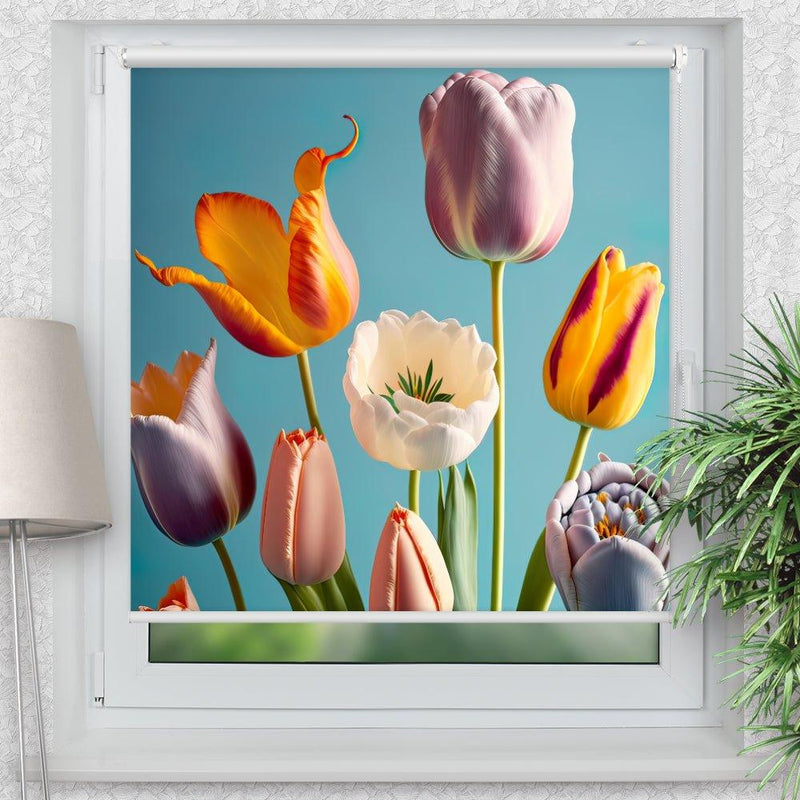 Rollo Motiv "Blume pop art" - ohne bohren - Klemmrollo bis 150 cm Breite - Klemmfix mit Fotodruck - blickdicht - La-Melle