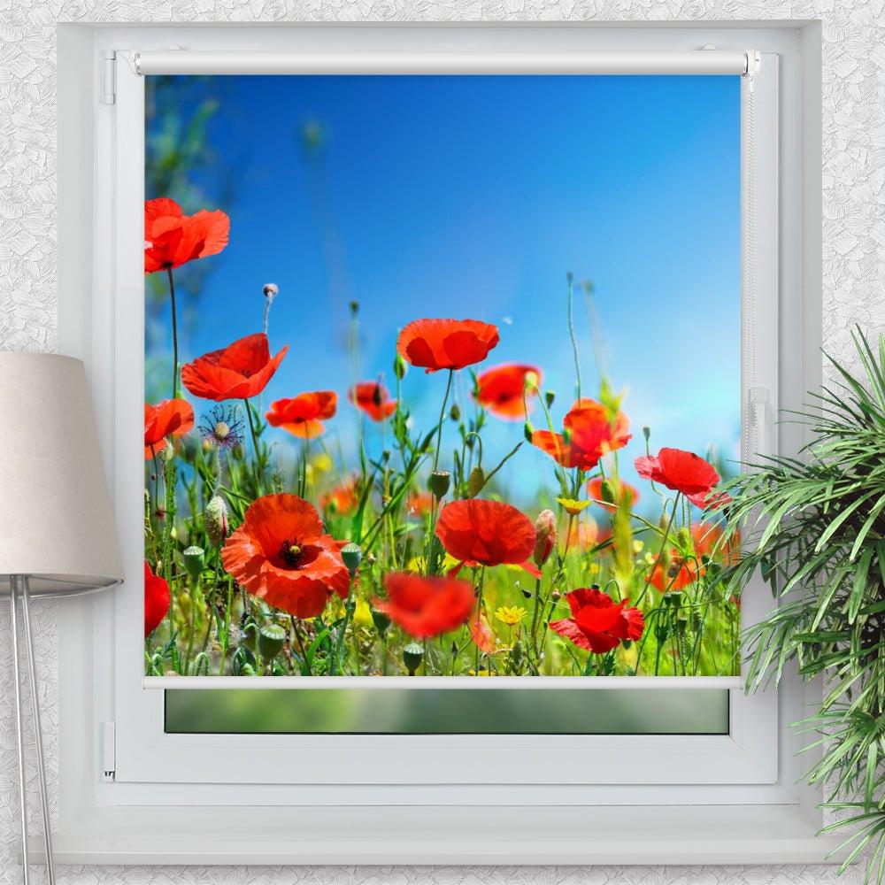 Rollo Motiv "Mohnfeld Blumenwiese" - ohne bohren - Klemmrollo bis 150 cm Breite - Klemmfix mit Fotodruck - blickdicht - La-Melle