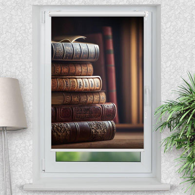 Rollo Motiv Bücherregal vintage - ohne bohren - Klemmrollo bis 150 cm Breite - Klemmfix mit Fotodruck - blickdicht - La-Melle
