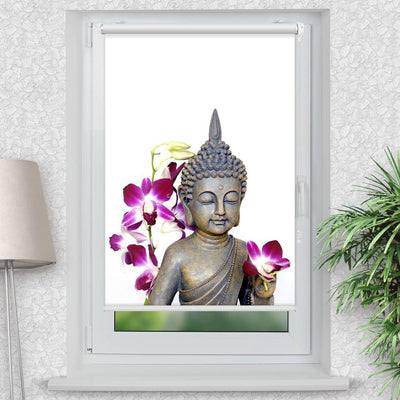 Rollo Motiv Buddha Orchideen Wellness - ohne bohren - Klemmrollo bis 150 cm Breite - Klemmfix mit Fotodruck - blickdicht - La-Melle