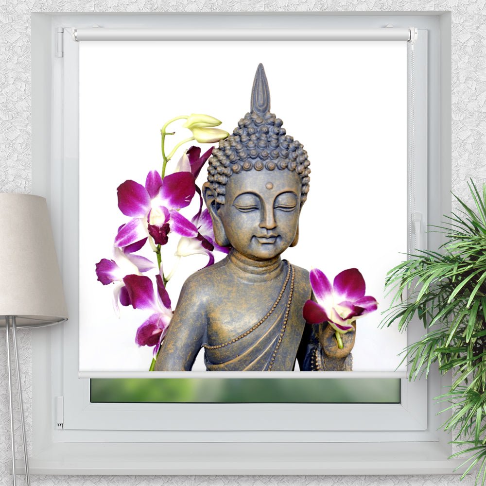 Rollo Motiv "Buddha Orchideen Wellness" - ohne bohren - Klemmrollo bis 150 cm Breite - Klemmfix mit Fotodruck - blickdicht - La-Melle