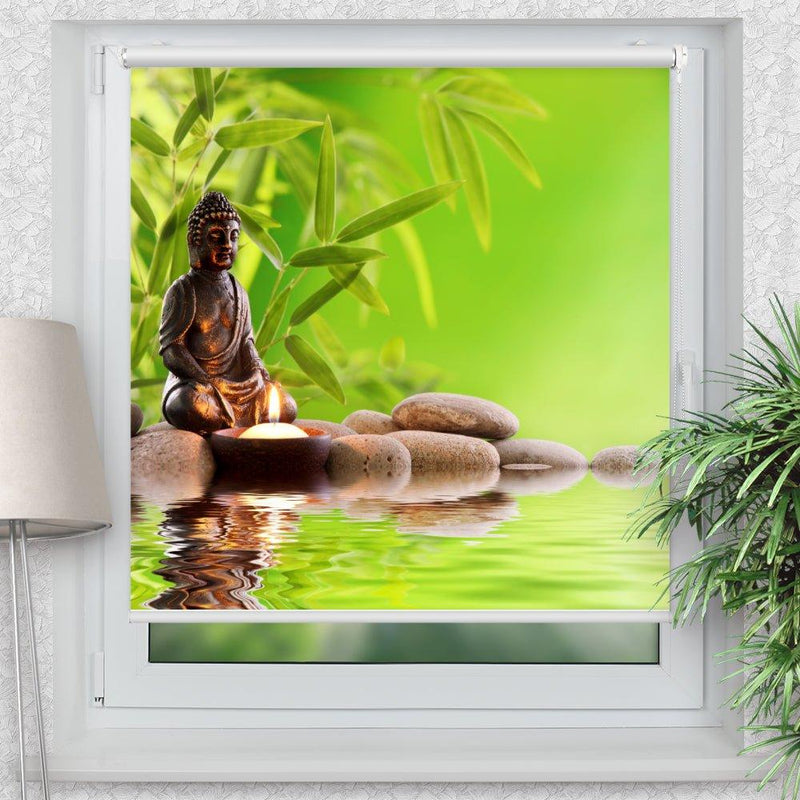 Rollo Motiv "Buddha Steine Kerze" - ohne bohren - Klemmrollo bis 150 cm Breite - Klemmfix mit Fotodruck - blickdicht - La-Melle