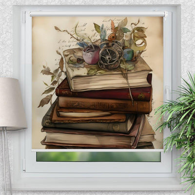 Rollo Motiv Bücher Stapel - ohne bohren - Klemmrollo bis 150 cm Breite - Klemmfix mit Fotodruck - blickdicht - La-Melle