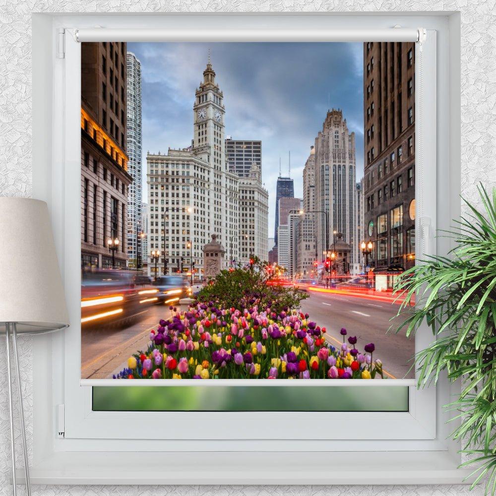 Rollo Motiv "Chicago Tulpen" - ohne bohren - Klemmrollo bis 150 cm Breite - Klemmfix mit Fotodruck - blickdicht - La-Melle