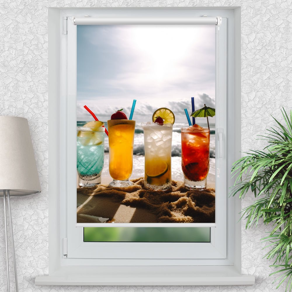 Rollo Motiv "Cocktail Strand" - ohne bohren - Klemmrollo bis 150 cm Breite - Klemmfix mit Fotodruck - blickdicht - La-Melle