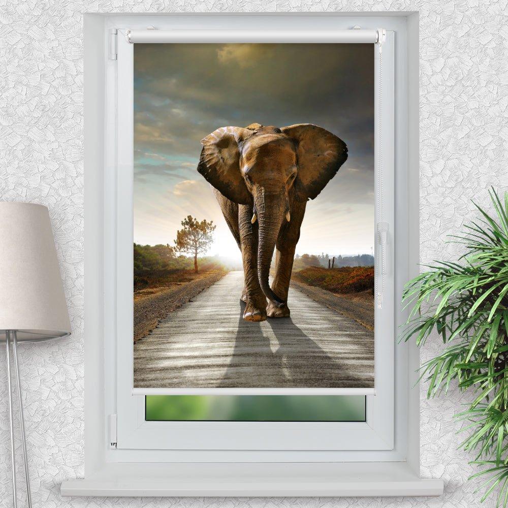 Rollo Motiv "Elefant Afrika Weg" - ohne bohren - Klemmrollo bis 150 cm Breite - Klemmfix mit Fotodruck - blickdicht - La-Melle