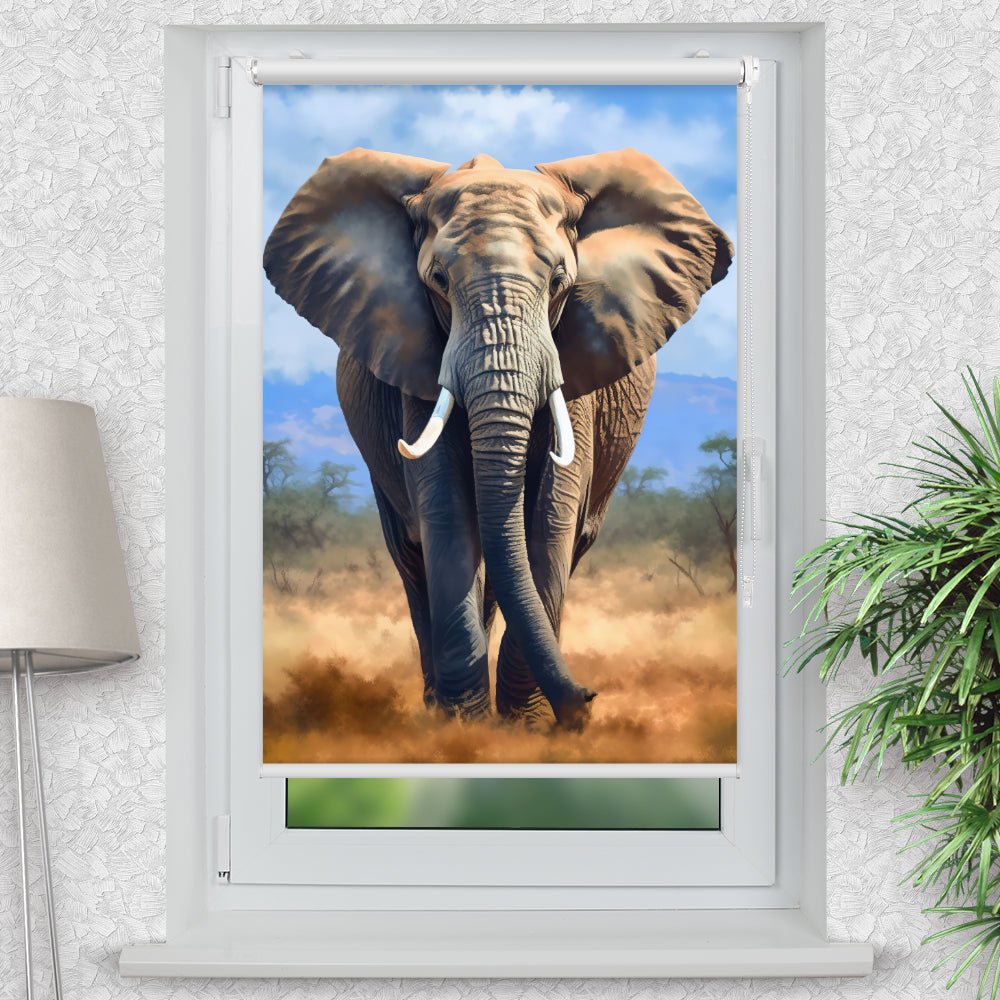 Rollo Motiv "Elefant Ölgemälde" - ohne bohren - Klemmrollo bis 150 cm Breite - Klemmfix mit Fotodruck - blickdicht - La-Melle