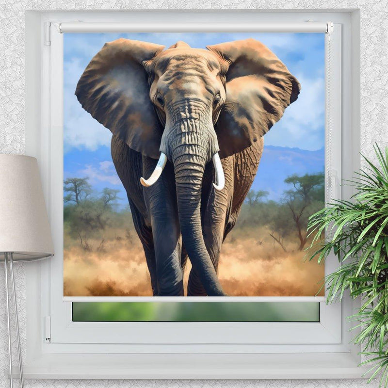 Rollo Motiv "Elefant Ölgemälde" - ohne bohren - Klemmrollo bis 150 cm Breite - Klemmfix mit Fotodruck - blickdicht - La-Melle