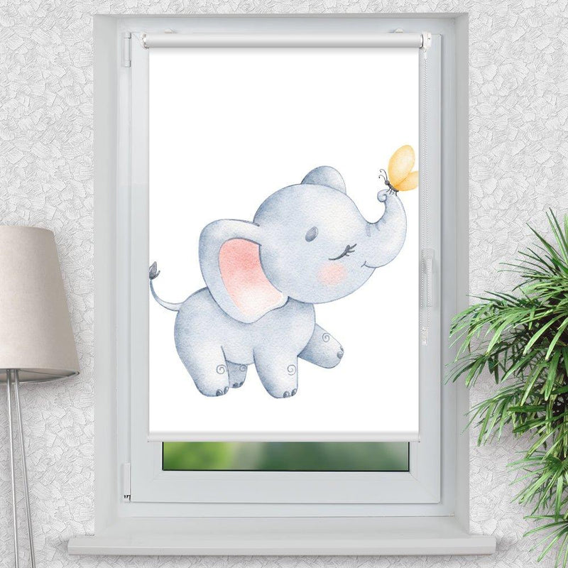 Rollo Motiv "Elefant Schmetterling" - ohne bohren - Klemmrollo bis 150 cm Breite - Klemmfix mit Fotodruck - blickdicht - La-Melle