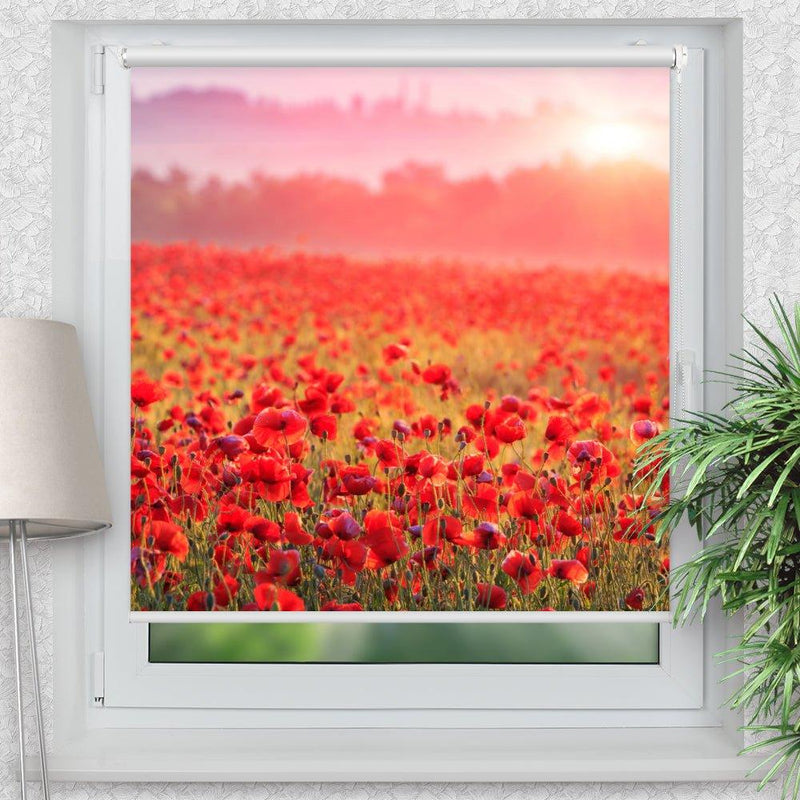 Rollo Motiv "Roter Mohn Sonnenaufgang" - ohne bohren - Klemmrollo bis 150 cm Breite - Klemmfix mit Fotodruck - blickdicht - La-Melle