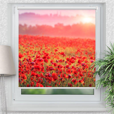 Rollo Motiv Roter Mohn Sonnenaufgang - ohne bohren - Klemmrollo bis 150 cm Breite - Klemmfix mit Fotodruck - blickdicht - La-Melle