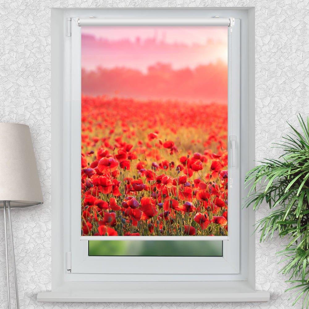 Rollo Motiv "Roter Mohn Sonnenaufgang" - ohne bohren - Klemmrollo bis 150 cm Breite - Klemmfix mit Fotodruck - blickdicht - La-Melle