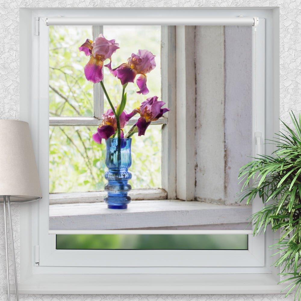 Rollo Motiv "Fenster Vase shabby" - ohne bohren - Klemmrollo bis 150 cm Breite - Klemmfix mit Fotodruck - blickdicht - La-Melle