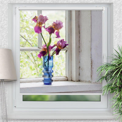 Rollo Motiv Fenster Vase shabby - ohne bohren - Klemmrollo bis 150 cm Breite - Klemmfix mit Fotodruck - blickdicht - La-Melle