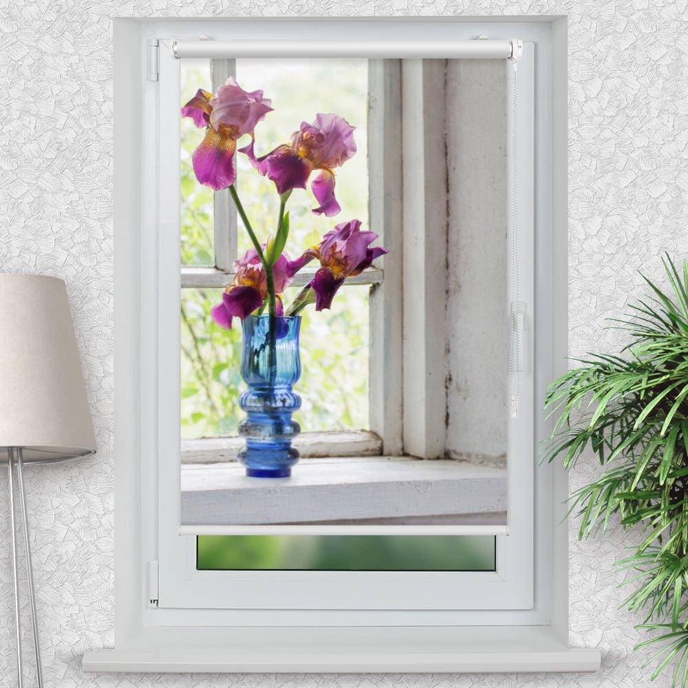 Rollo Motiv "Fenster Vase shabby" - ohne bohren - Klemmrollo bis 150 cm Breite - Klemmfix mit Fotodruck - blickdicht - La-Melle