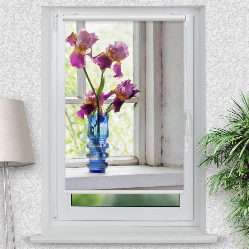 Rollo Motiv "Fenster Vase shabby" - ohne bohren - Klemmrollo bis 150 cm Breite - Klemmfix mit Fotodruck - blickdicht - La-Melle