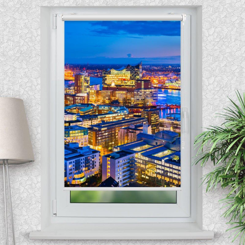 Rollo Motiv "Hamburg Skyline" - ohne bohren - Klemmrollo bis 150 cm Breite - Klemmfix mit Fotodruck - blickdicht - La-Melle