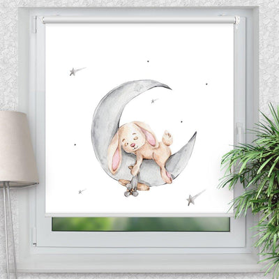 Rollo Motiv Hase Mond - ohne bohren - Klemmrollo bis 150 cm Breite - Klemmfix mit Fotodruck - blickdicht - La-Melle