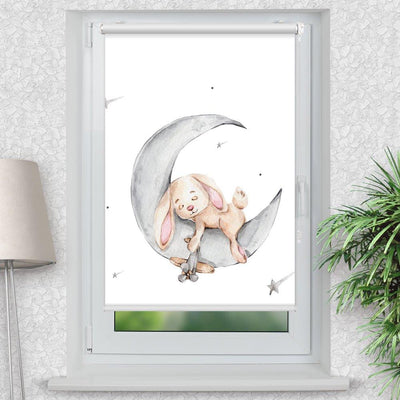 Rollo Motiv Hase Mond - ohne bohren - Klemmrollo bis 150 cm Breite - Klemmfix mit Fotodruck - blickdicht - La-Melle