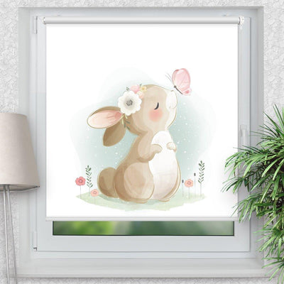 Rollo Motiv Hase Schmetterling - ohne bohren - Klemmrollo bis 150 cm Breite - Klemmfix mit Fotodruck - blickdicht - La-Melle