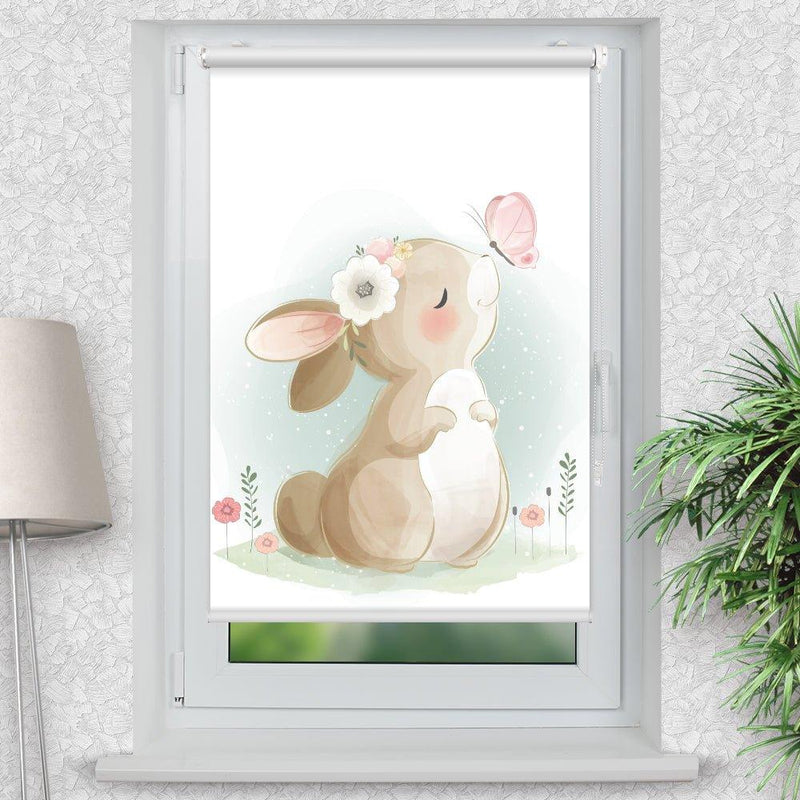 Rollo Motiv "Hase Schmetterling" - ohne bohren - Klemmrollo bis 150 cm Breite - Klemmfix mit Fotodruck - blickdicht - La-Melle