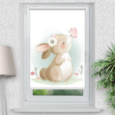 Rollo Motiv Hase Schmetterling - ohne bohren - Klemmrollo bis 150 cm Breite - Klemmfix mit Fotodruck - blickdicht - La-Melle