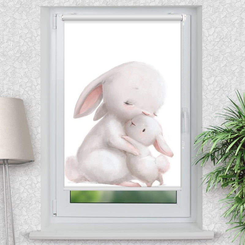 Rollo Motiv "Hase kuscheln" - ohne bohren - Klemmrollo bis 150 cm Breite - Klemmfix mit Fotodruck - blickdicht - La-Melle