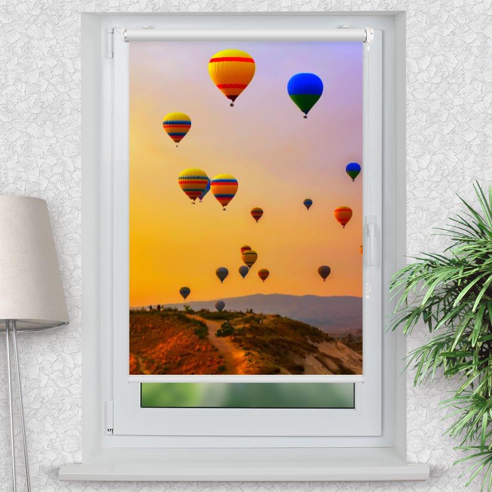 Rollo Motiv "Heißluftballons Berge" - ohne bohren - Klemmrollo bis 150 cm Breite - Klemmfix mit Fotodruck - blickdicht - La-Melle