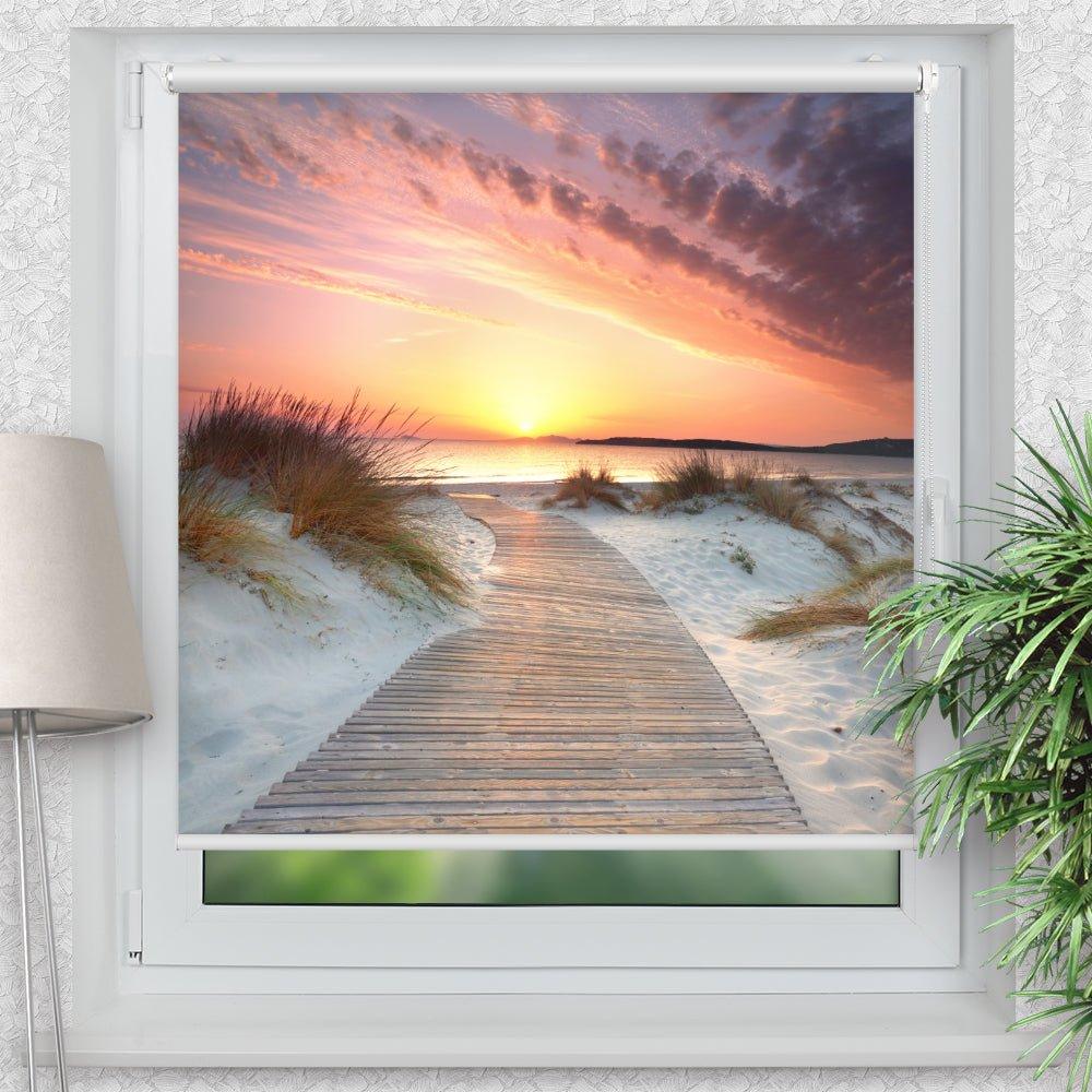 Rollo Motiv "Steg Strand Meer" - ohne bohren - Klemmrollo bis 150 cm Breite - Klemmfix mit Fotodruck - blickdicht - La-Melle