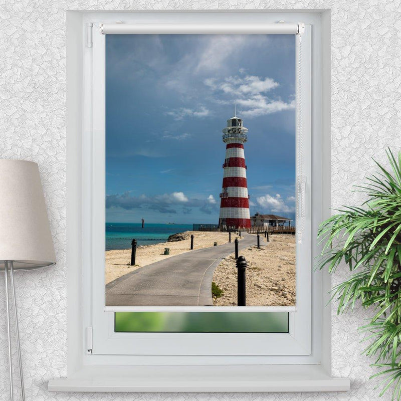 Rollo Motiv "Leuchtturm maritim" - ohne bohren - Klemmrollo bis 150 cm Breite - Klemmfix mit Fotodruck - blickdicht - La-Melle