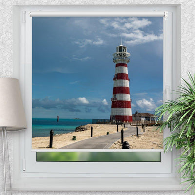 Rollo Motiv Leuchtturm maritim - ohne bohren - Klemmrollo bis 150 cm Breite - Klemmfix mit Fotodruck - blickdicht - La-Melle