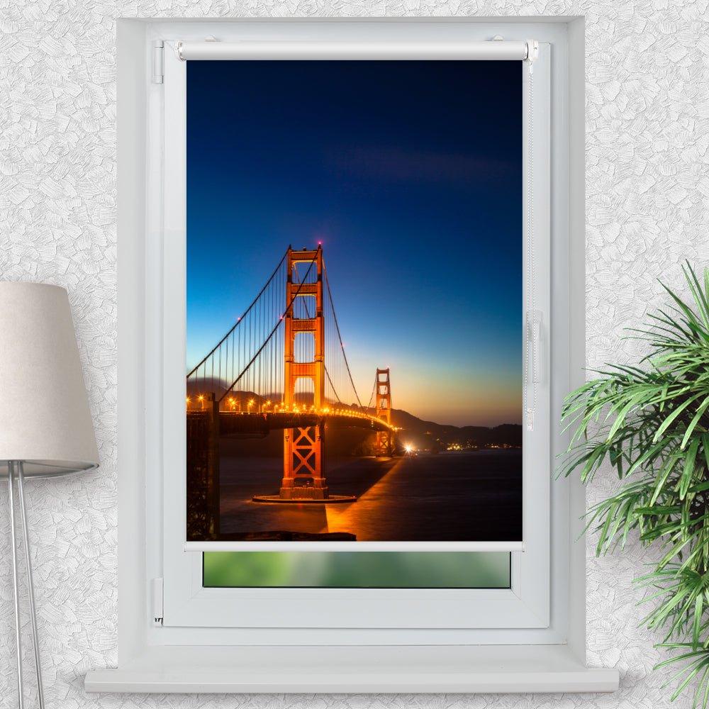 Rollo Motiv "Golden Gate Bridge bei nacht" - ohne bohren - Klemmrollo bis 150 cm Breite - Klemmfix mit Fotodruck - blickdicht - La-Melle