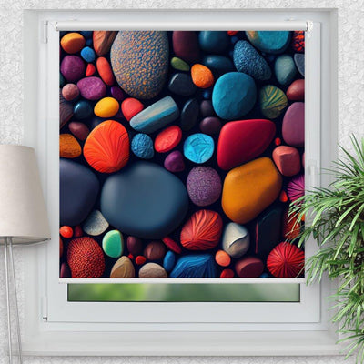 Rollo Motiv Kieselsteine bunt - ohne bohren - Klemmrollo bis 150 cm Breite - Klemmfix mit Fotodruck - blickdicht - La-Melle