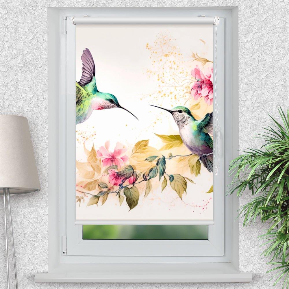 Rollo Motiv "Kolibri Blüten" - ohne bohren - Klemmrollo bis 150 cm Breite - Klemmfix mit Fotodruck - blickdicht - La-Melle