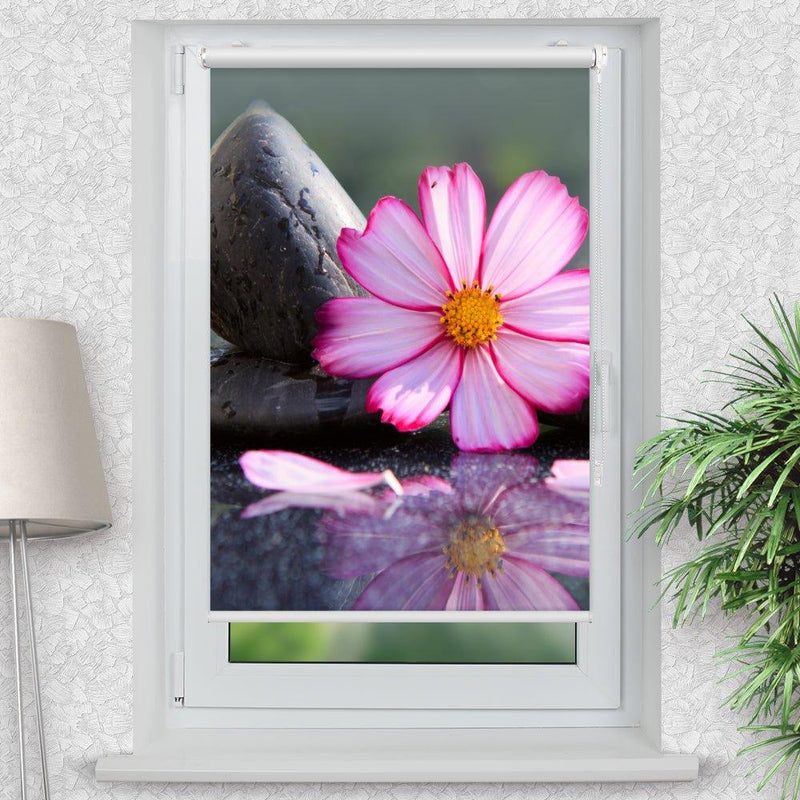 Rollo Motiv "Kosmee Steine Wasser" - ohne bohren - Klemmrollo bis 150 cm Breite - Klemmfix mit Fotodruck - blickdicht - La-Melle