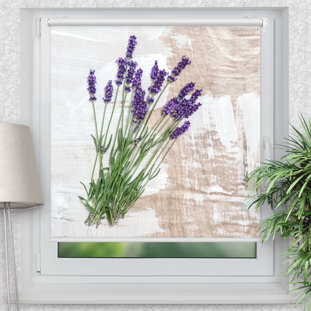 Rollo Motiv "Lavendel shabby" - ohne bohren - Klemmrollo bis 150 cm Breite - Klemmfix mit Fotodruck - blickdicht - La-Melle