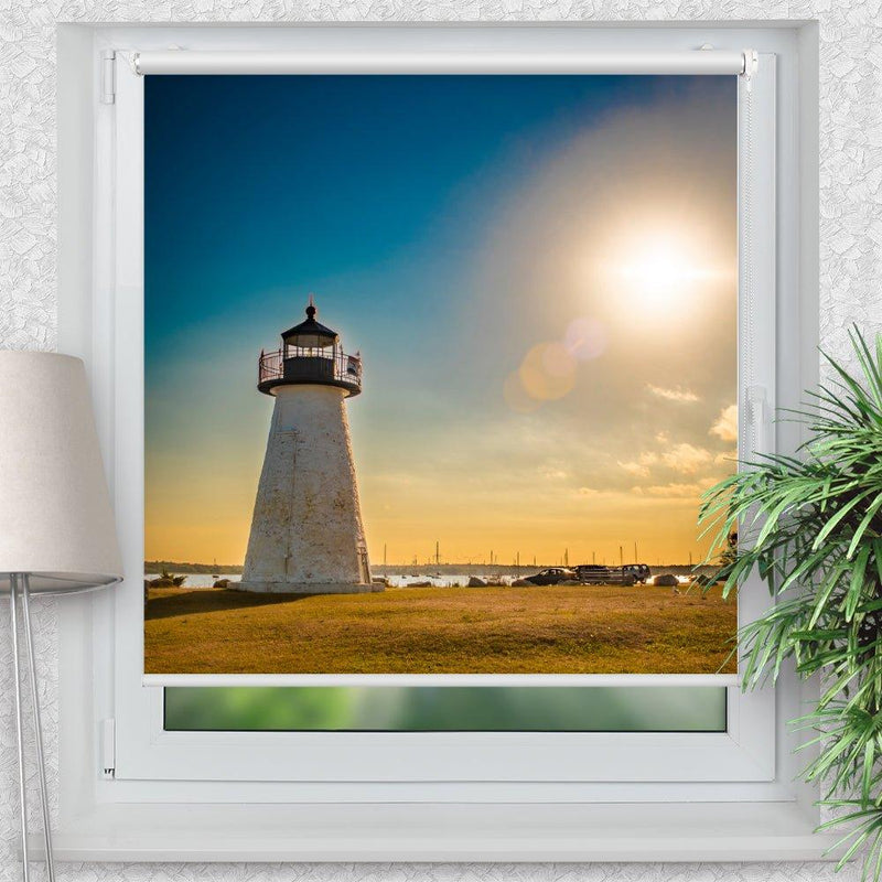 Rollo Motiv "Leuchtturm Hafen" - ohne bohren - Klemmrollo bis 150 cm Breite - Klemmfix mit Fotodruck - blickdicht - La-Melle