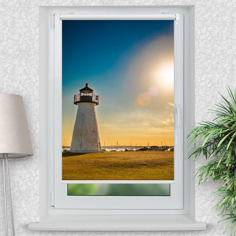 Rollo Motiv "Leuchtturm Hafen" - ohne bohren - Klemmrollo bis 150 cm Breite - Klemmfix mit Fotodruck - blickdicht - La-Melle