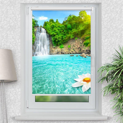 Rollo Motiv Lotusblume Wasserfall - ohne bohren - Klemmrollo bis 150 cm Breite - Klemmfix mit Fotodruck - blickdicht - La-Melle